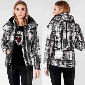 Desigual Padded Sigrun Tartan Lettering Puffer Coat Size 46